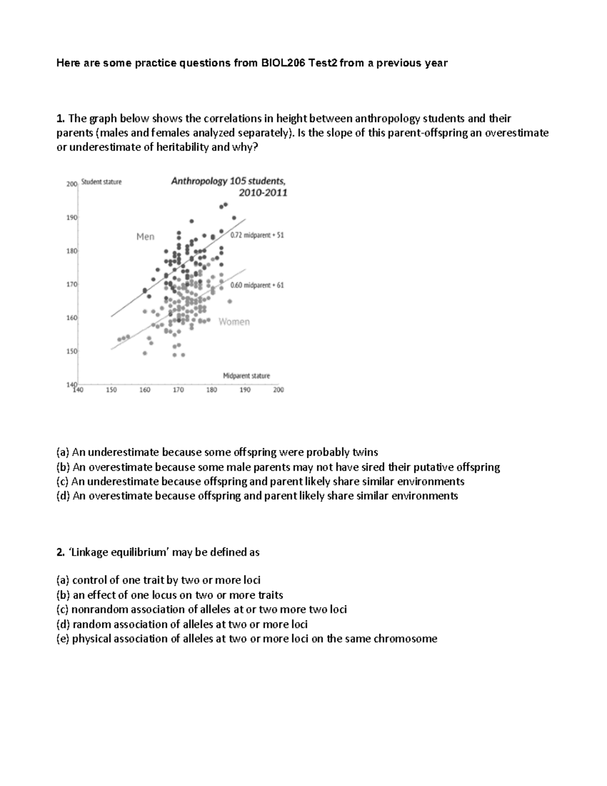 BIOL206 Practice Test 2 - Key Concepts and Questions Explained - Studocu