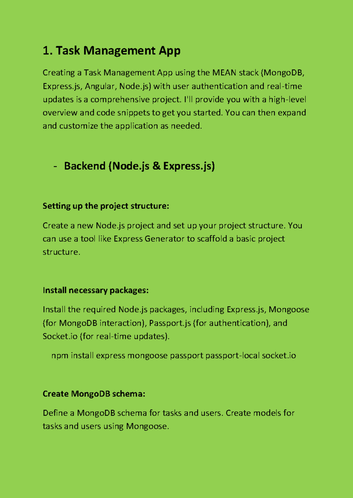1. MEAN Stack Task Management App Overview and Code Snippets - Studocu