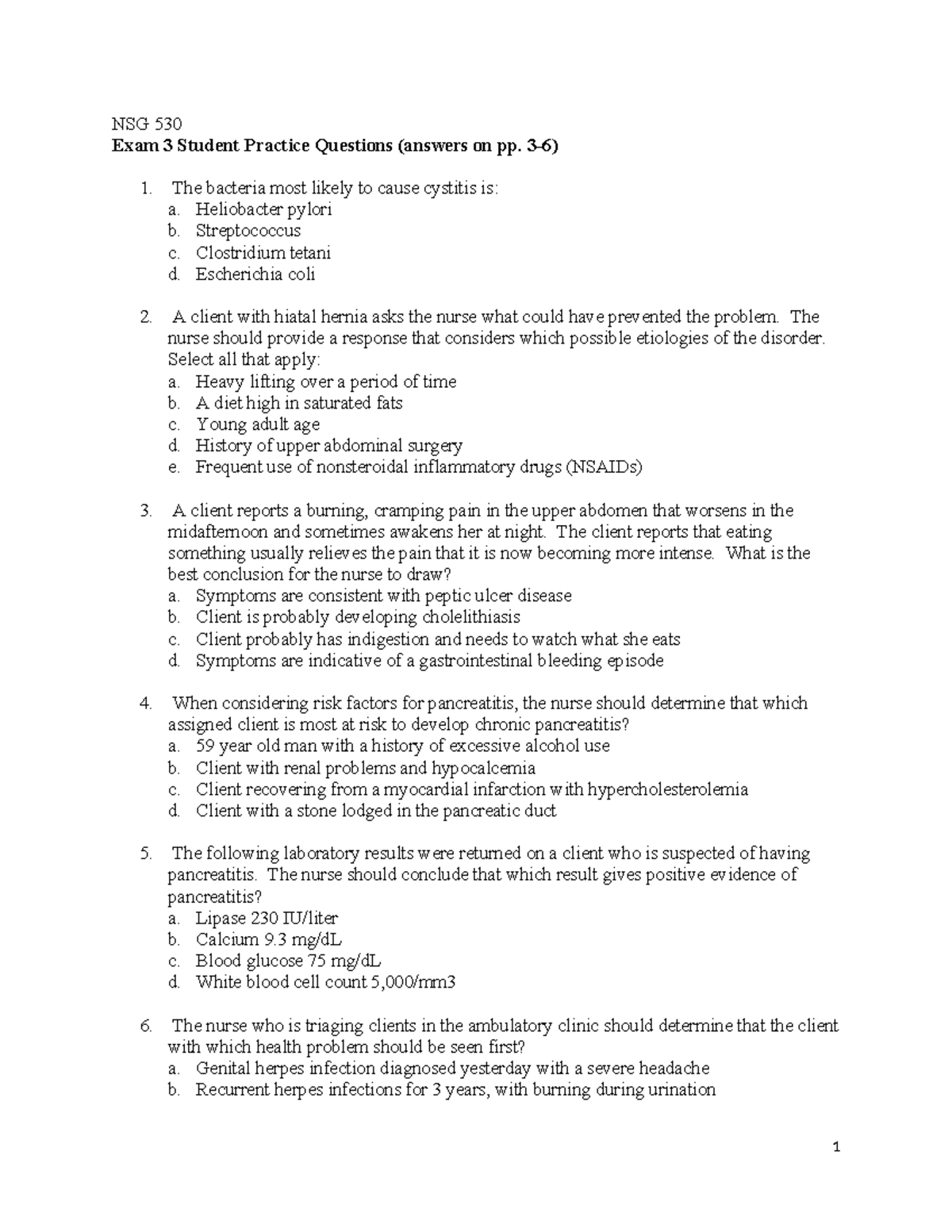 NSG 530 Exam 3 Student Practice Questions with Detailed Answers - Studocu