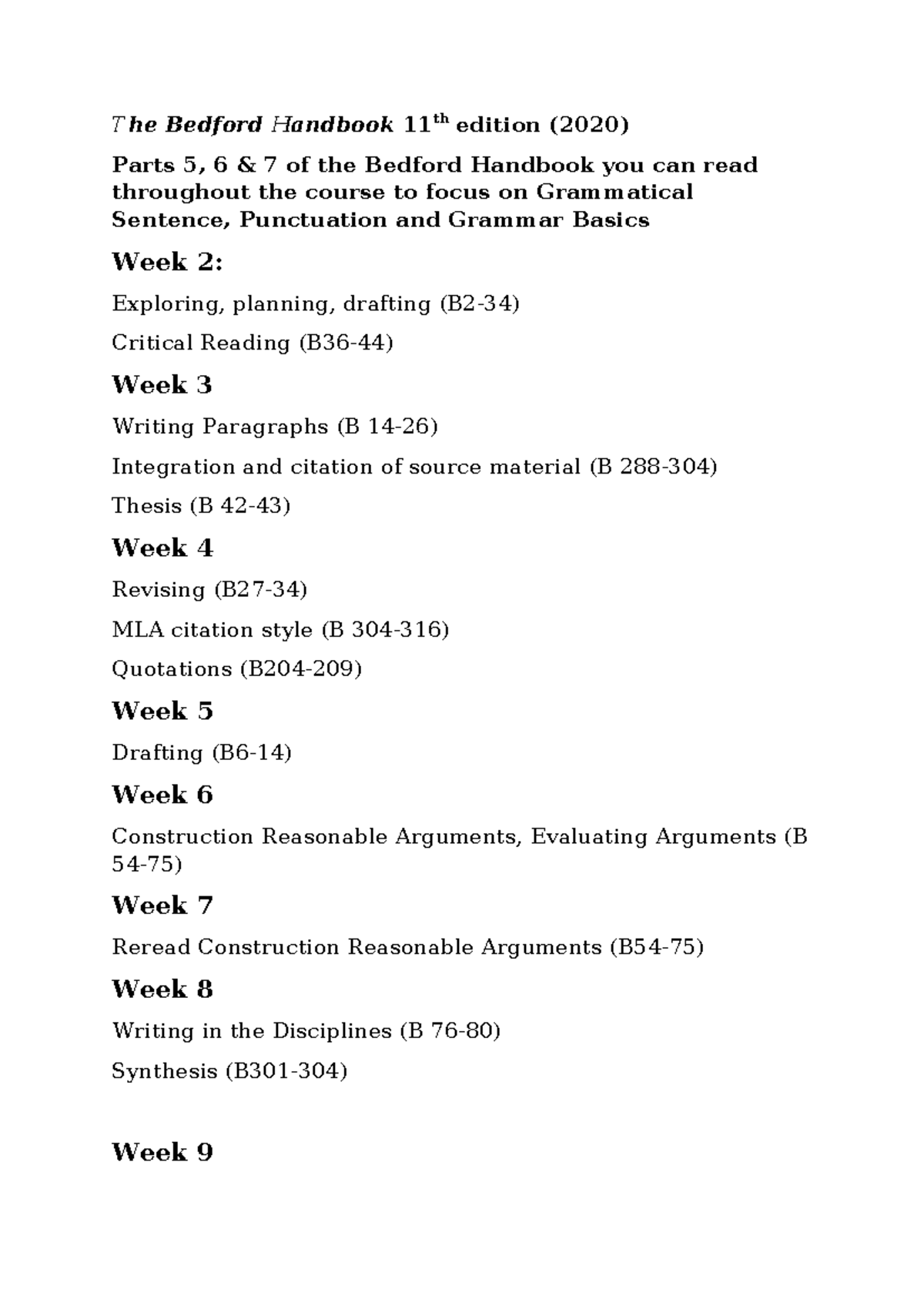 Reading List: The Bedford Handbook 11th Edition (Parts 5-7) - Studocu