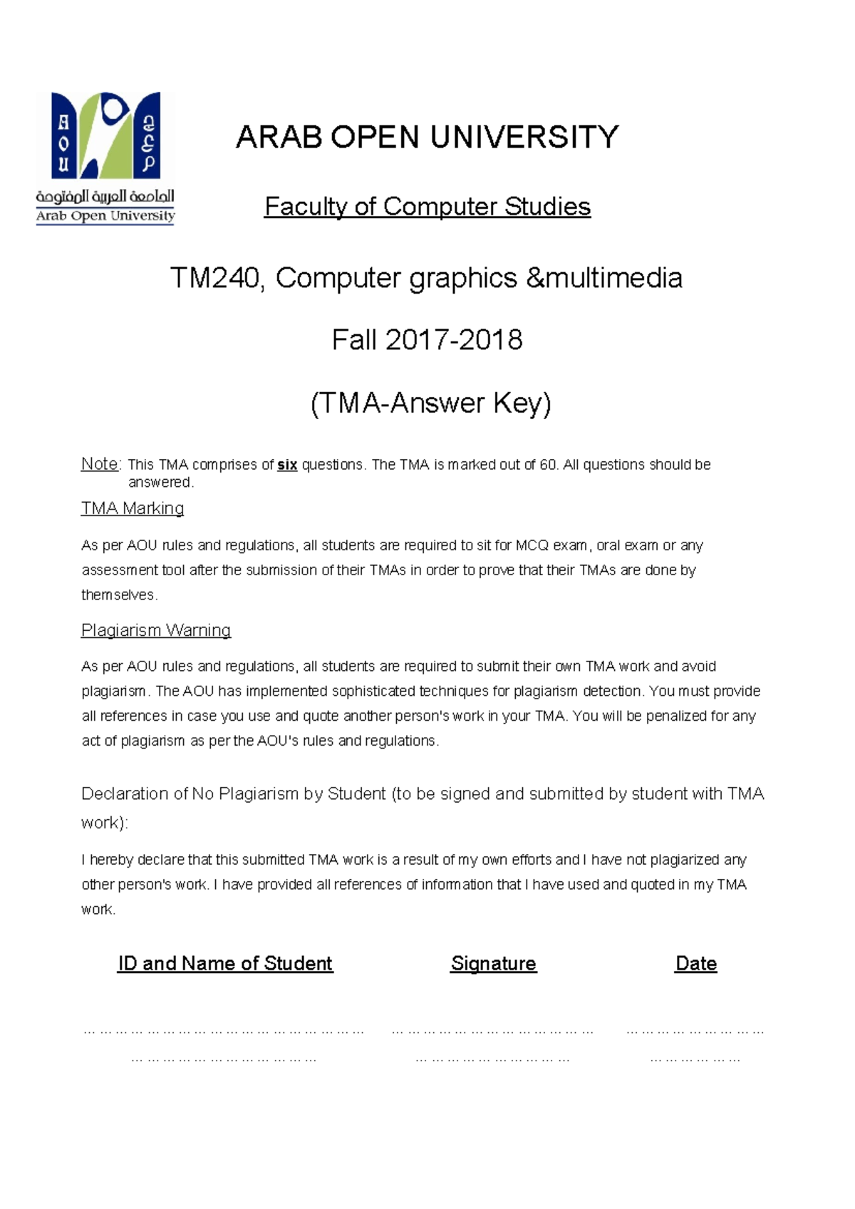 TM240 Computer Graphics Fall TMA: Key Questions & Guidelines - Studocu