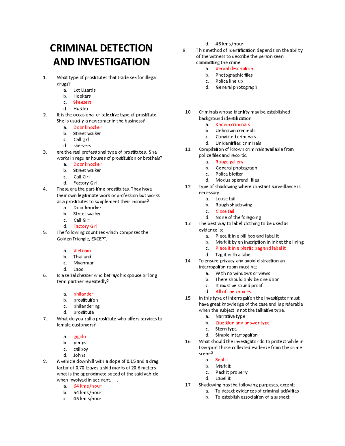 Criminal Detection & Investigation Practice Q&A for Board Exam - Studocu