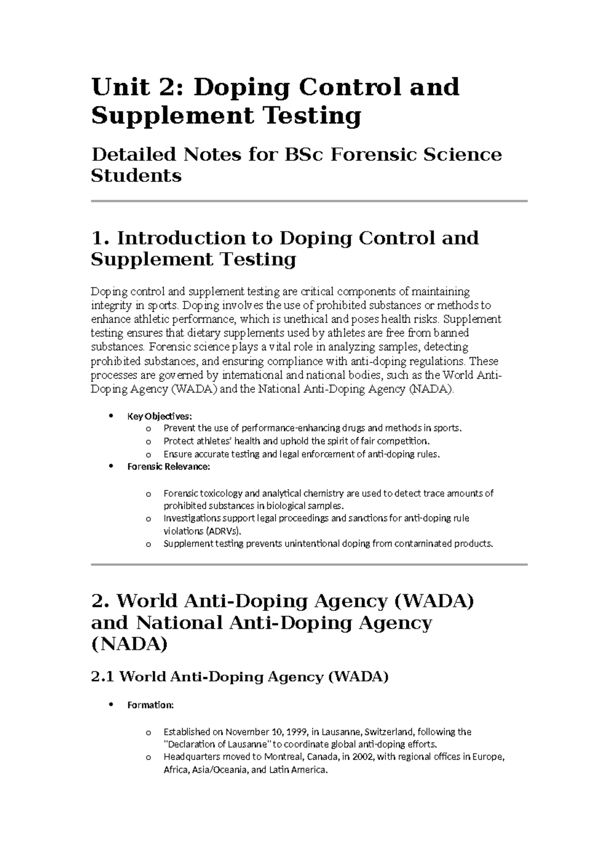 Unit 2: Doping Control & Supplement Testing Notes for BSc Forensic ...