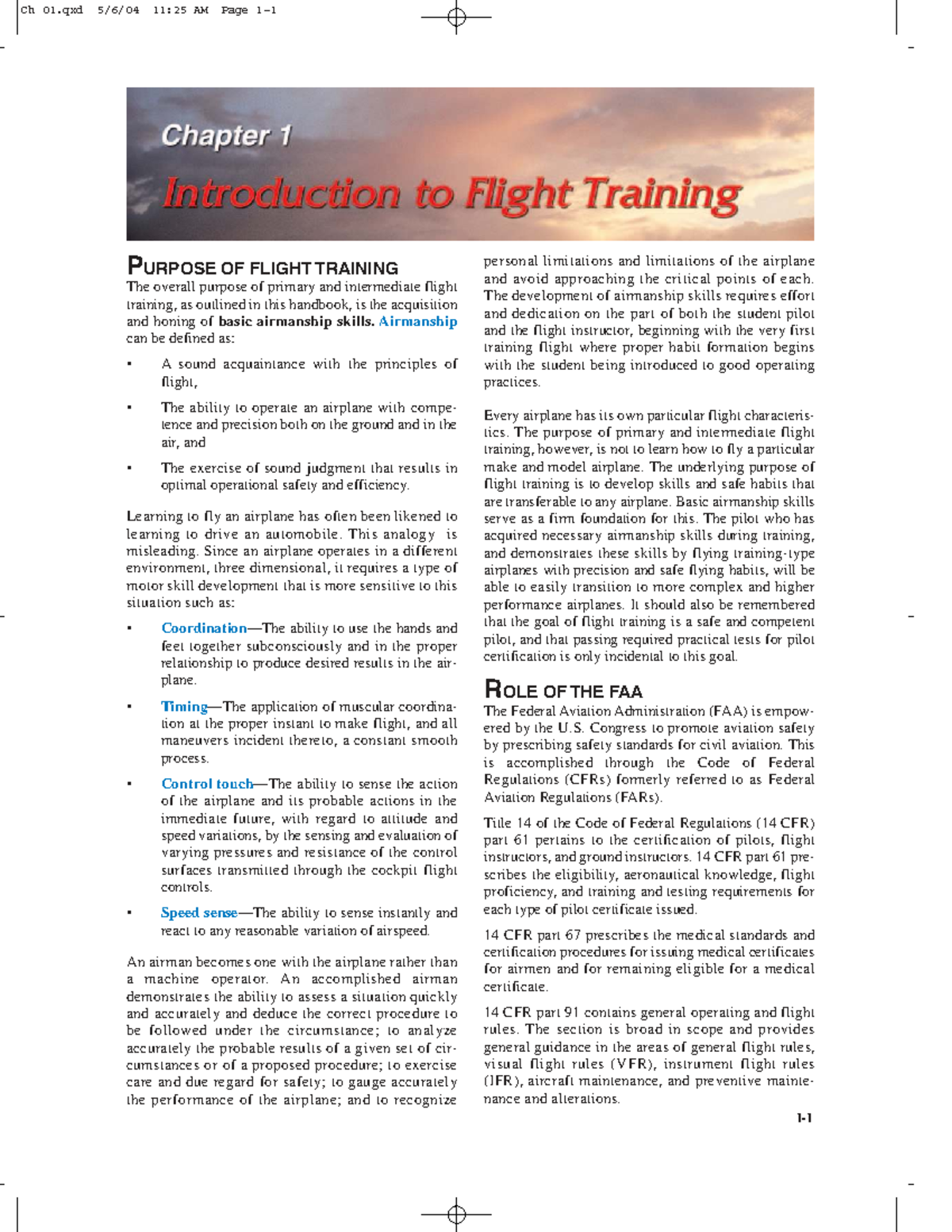 FAA H80833: AFH Chapter 1 - Purpose of Flight Training and FAA Role ...