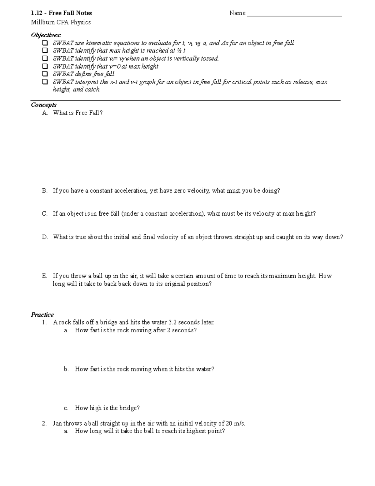 1.12 - Notes on Free Fall Physics (CPA) - Studocu