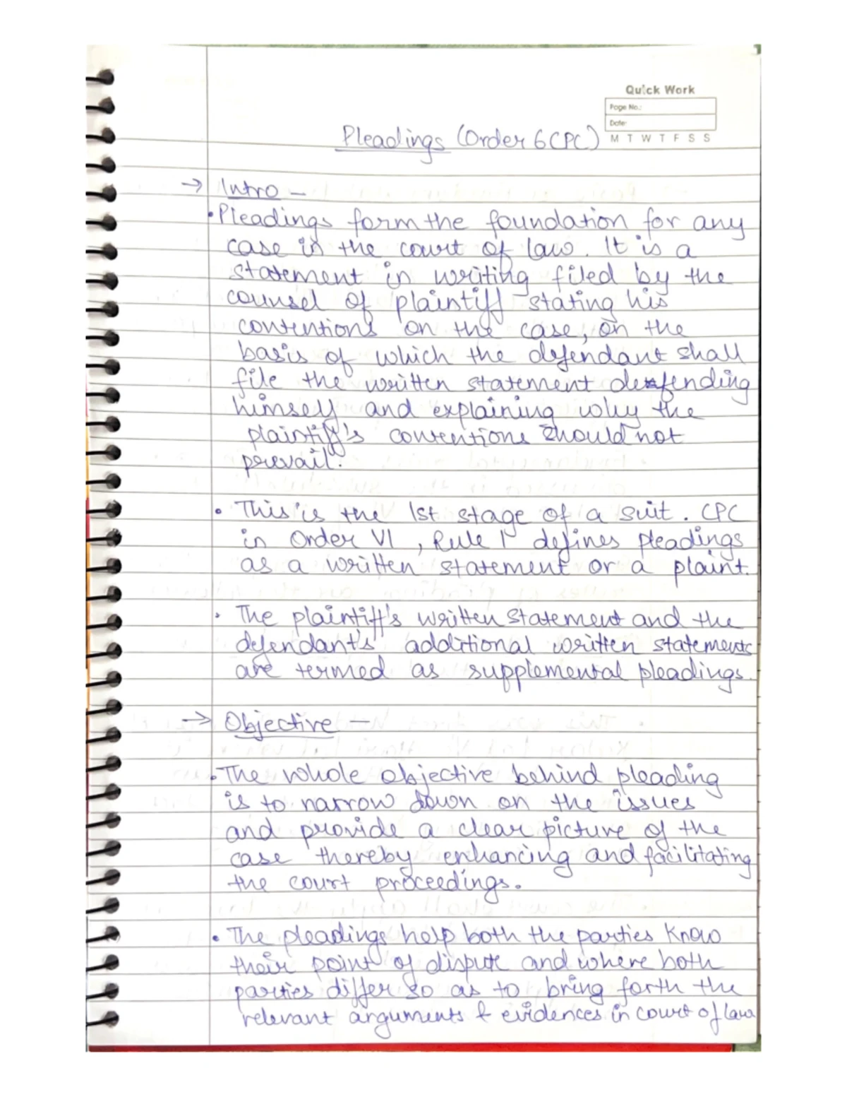 DPC U2 - notes - Quick Work Page No.: Date: Suit for Recovery CPT WTFSS ...