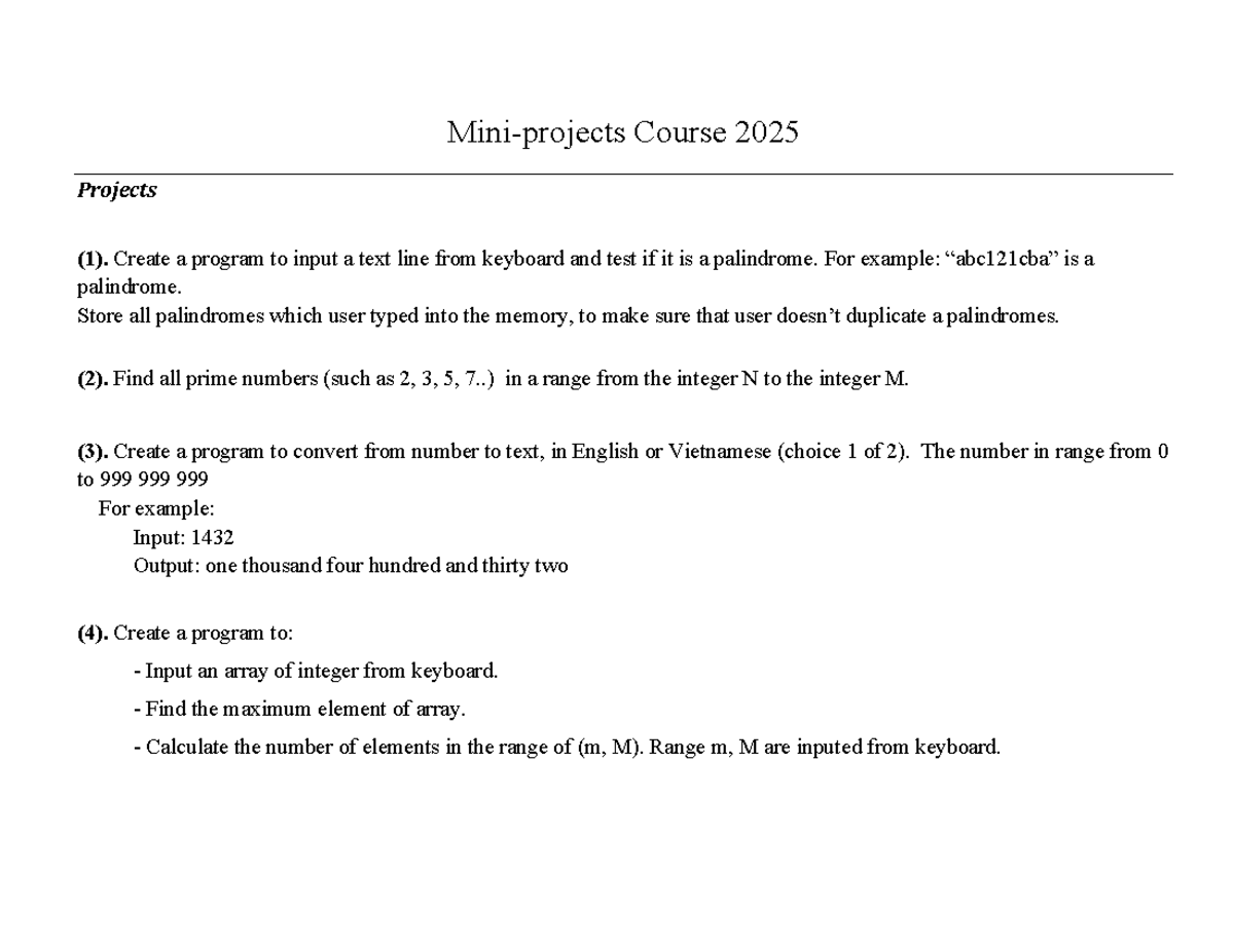 Mini Projects Course 2025 - Mini-projects Course 2025 Projects (1 ...