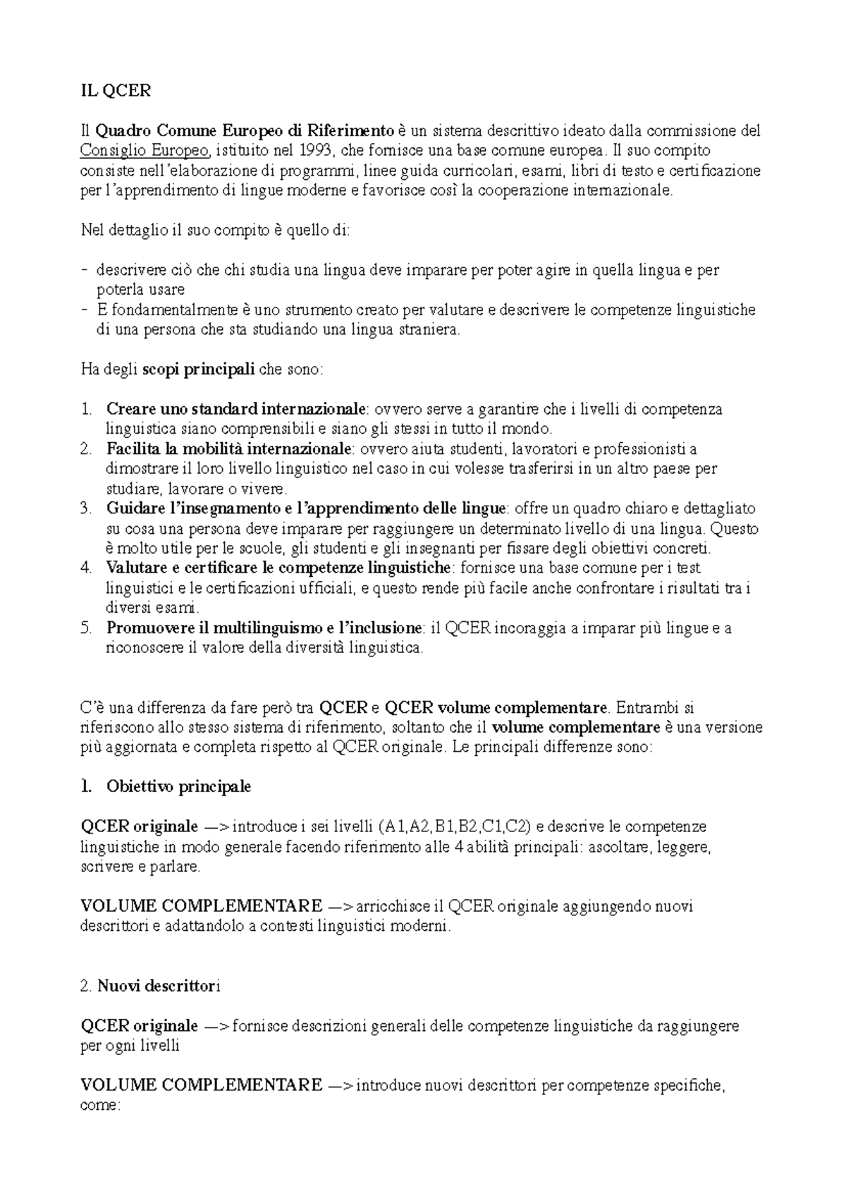 IL QCER: Didattica delle Lingue Moderne e Competenze Linguistiche - Studocu