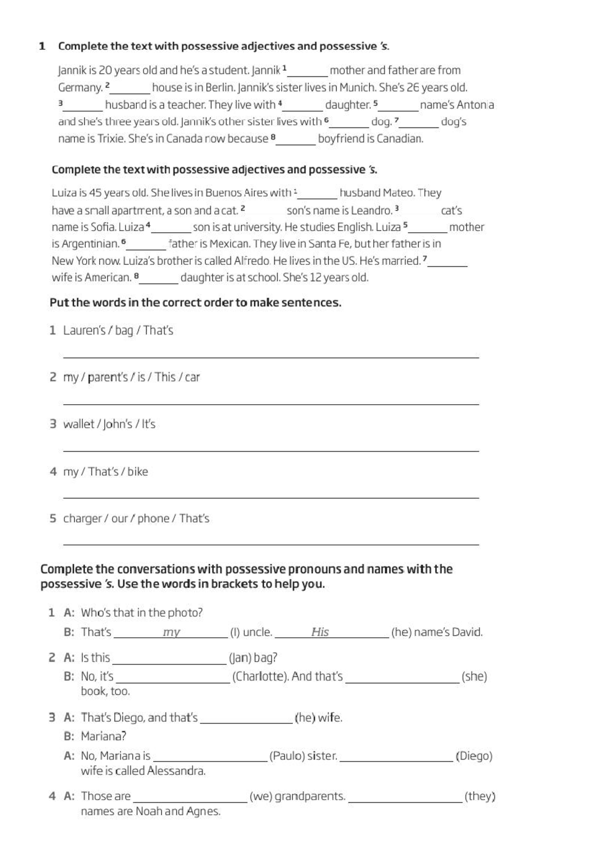 Possessive Adjectives and Pronouns Practice - ESL 101 Lesson Notes ...