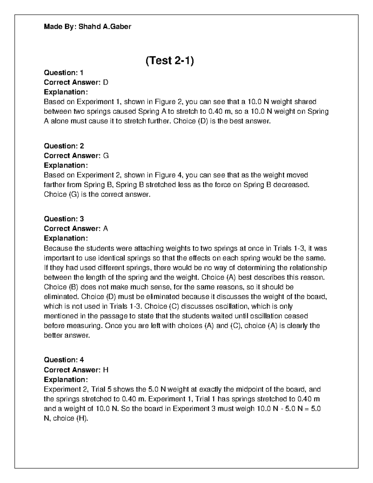 ACT Physics Practice Test Answers: Comprehensive Explanations - Studocu