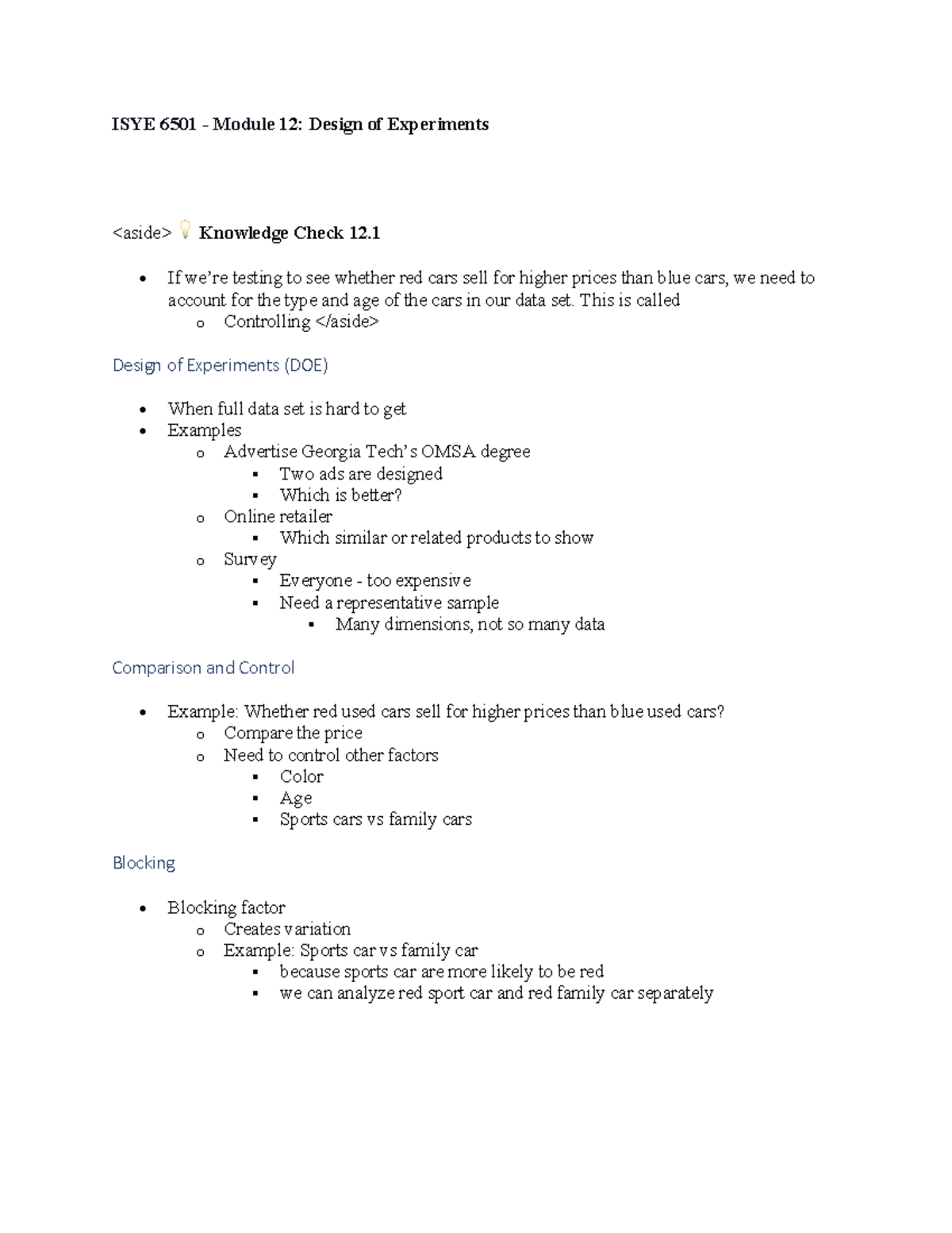 ISYE 6501 - Module 12 - Overview of Design of Experiments Techniques ...