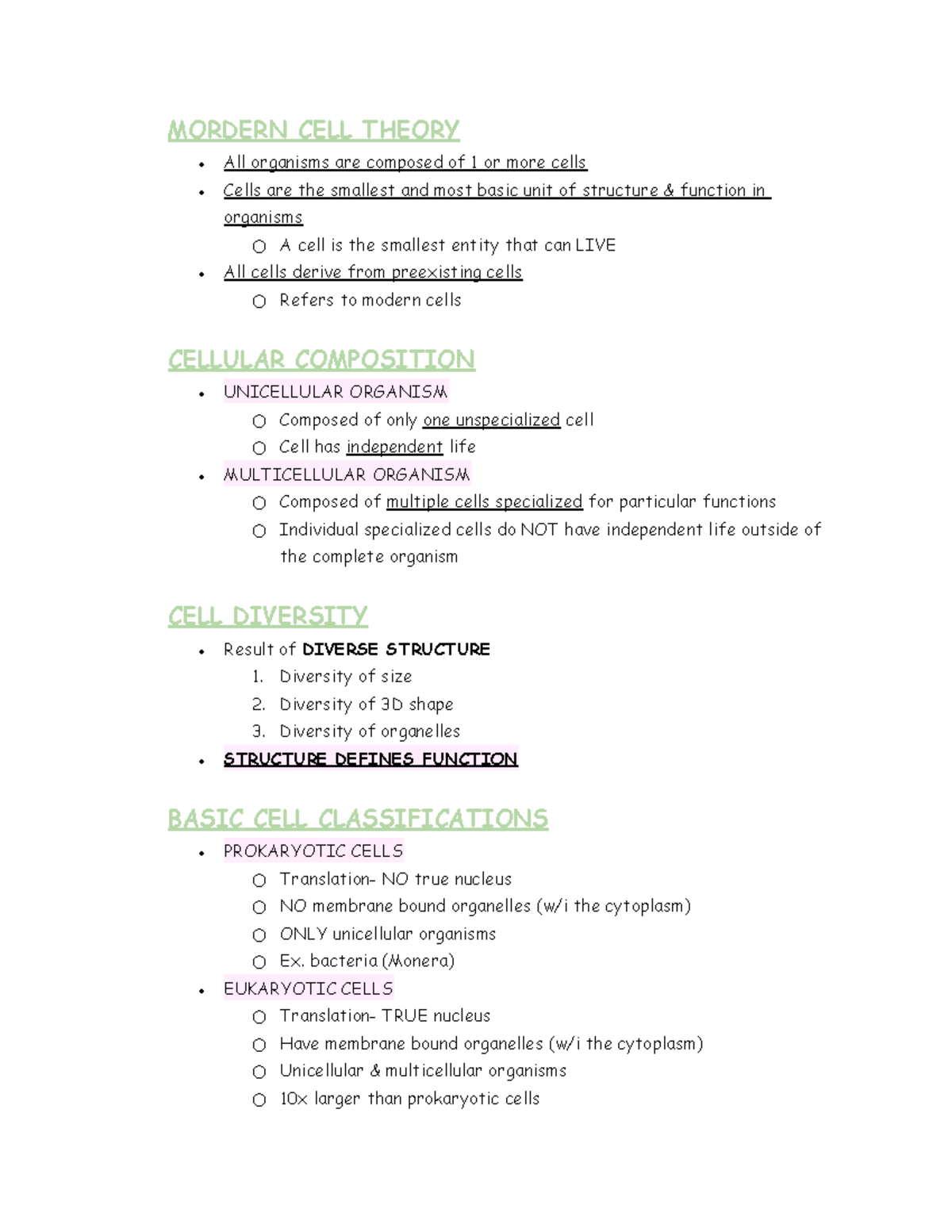 CELL BIO 11 8 - Modern Cell Theory and Cellular Composition Notes - Studocu