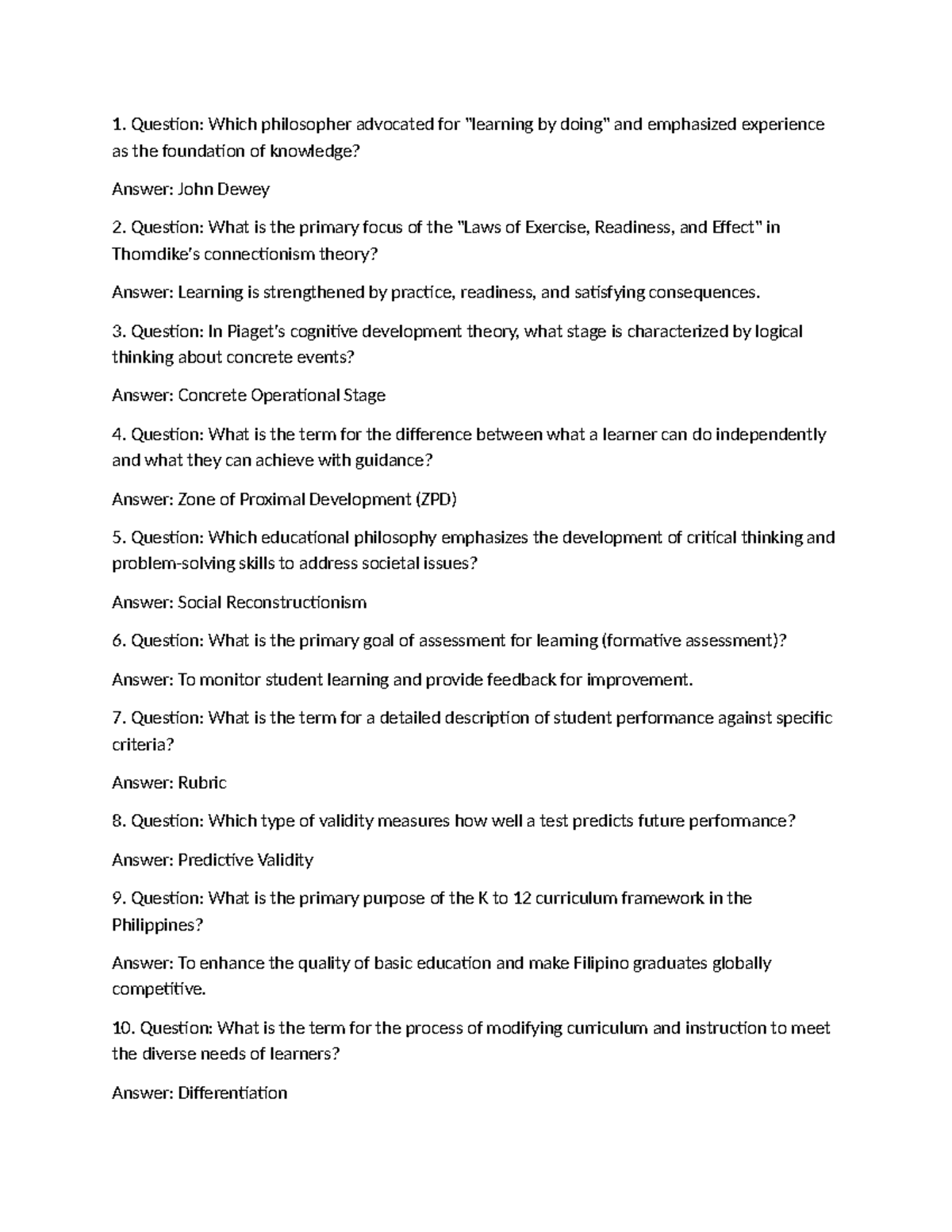 Reviewer 1 Prof Ed - Question: Which philosopher advocated for ...