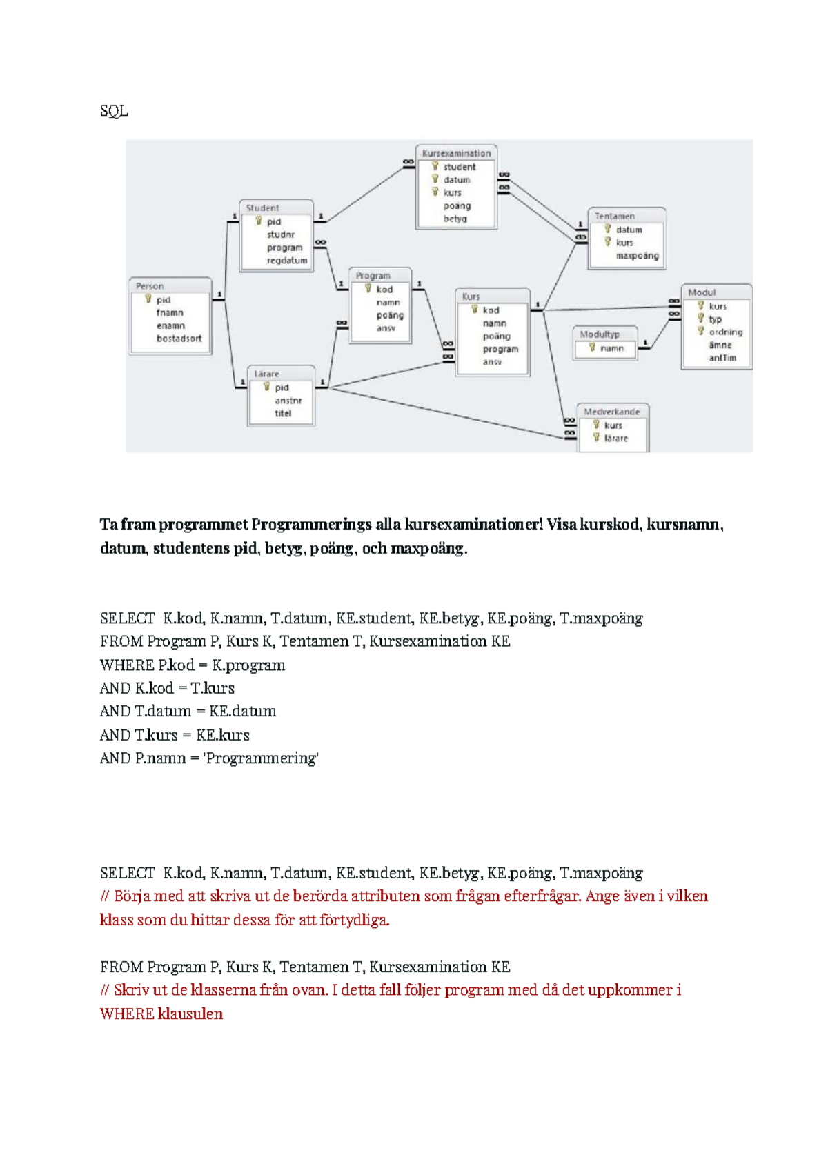 SQL Lektionsuppgifter: Programmerings Kursexaminationer och Resultat ...