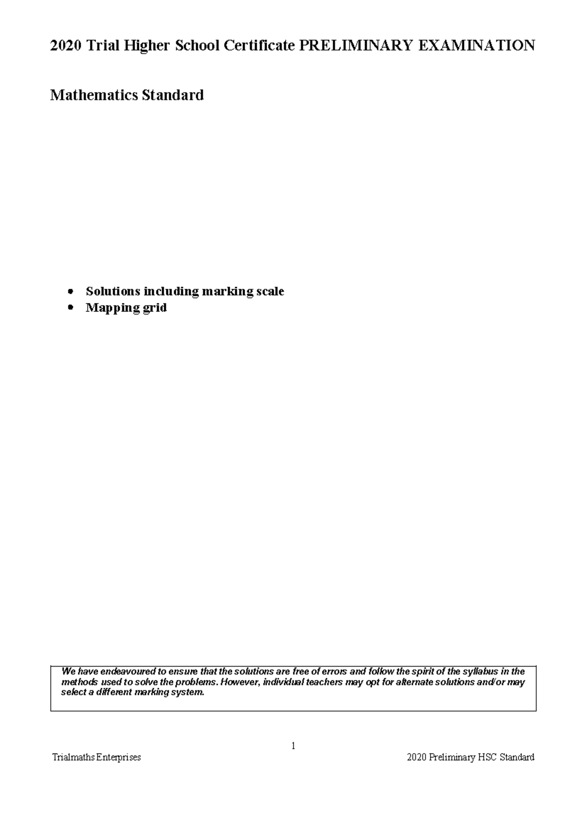 2020 HSC Preliminary Mathematics Standard Exam Solutions & Marking ...