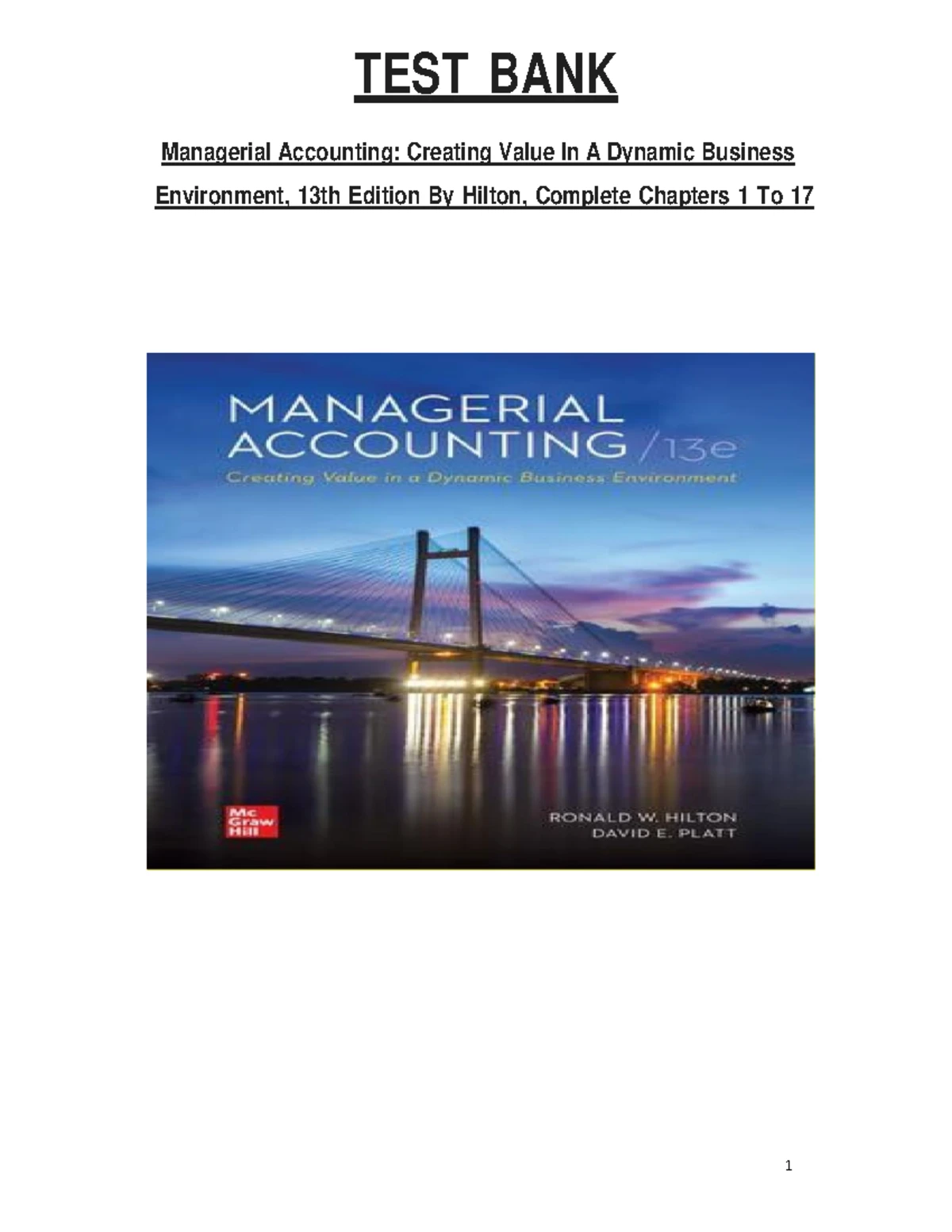 Test Bank for Managerial Accounting (4th Ed.) by Davis: Chapters 1-13 ...