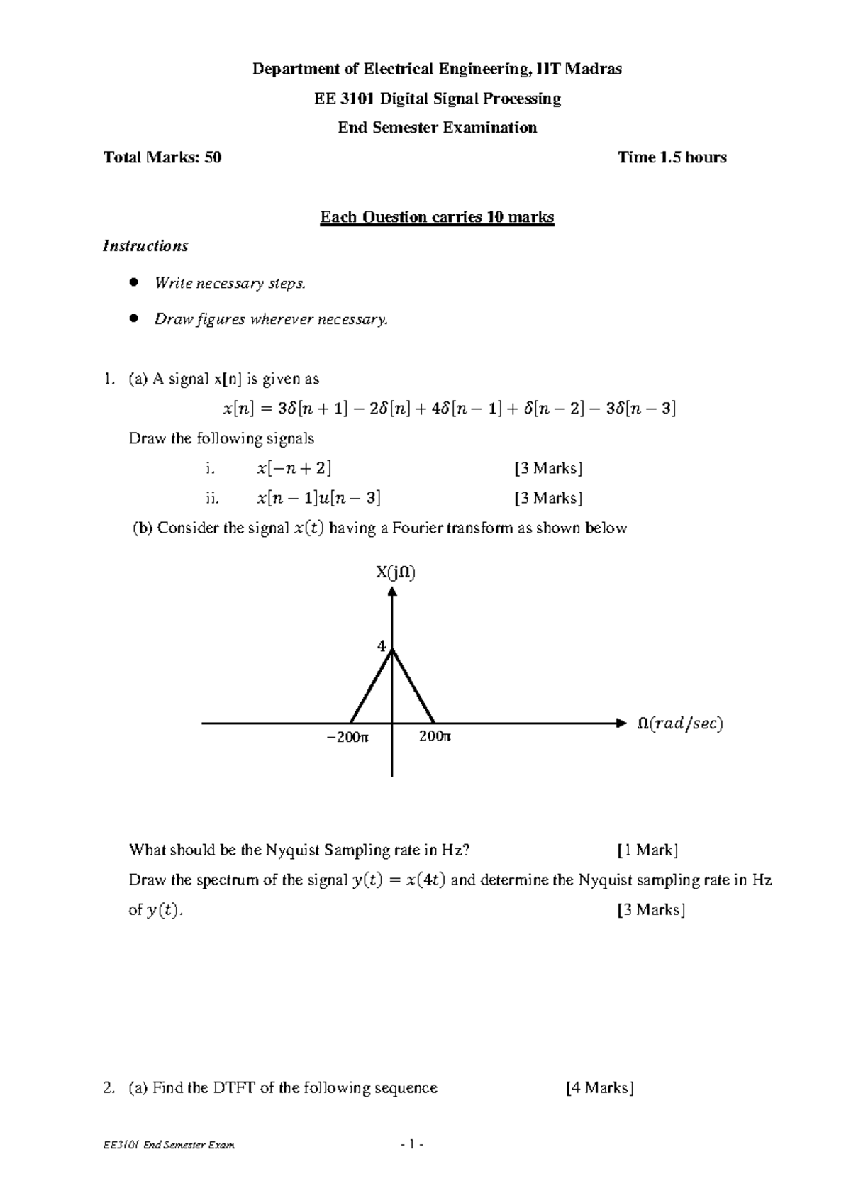 EE3101 Digital Signal Processing End Term Exam Mock Paper May 2025 ...