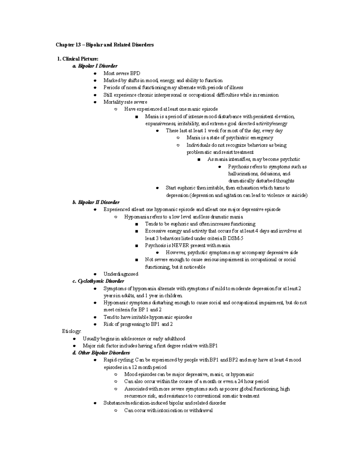 Chapter 13 & 21: Bipolar Disorders & Impulse Control Disorders - Exam 3 ...