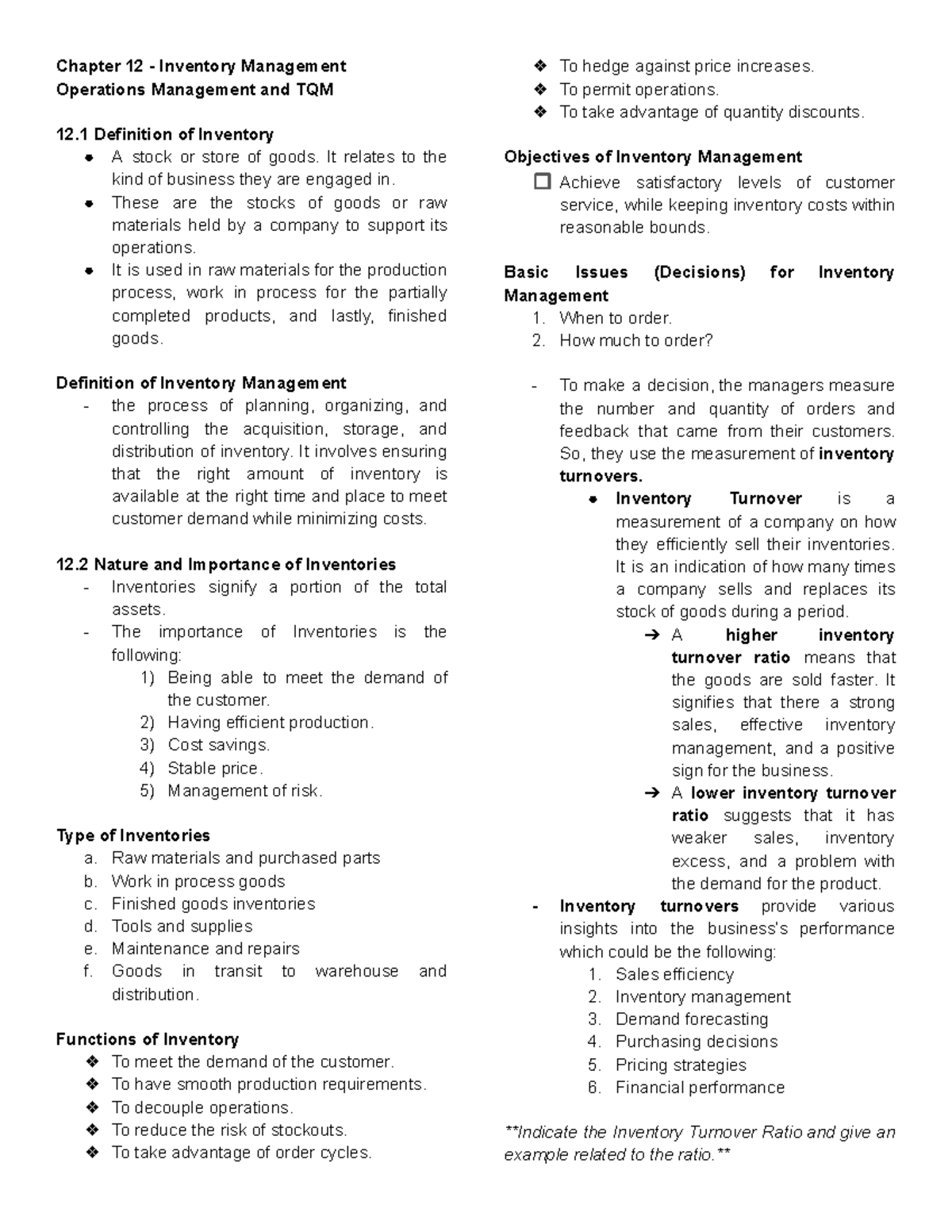 Chapter 12: Inventory Management in Operations Management (OM 101 ...