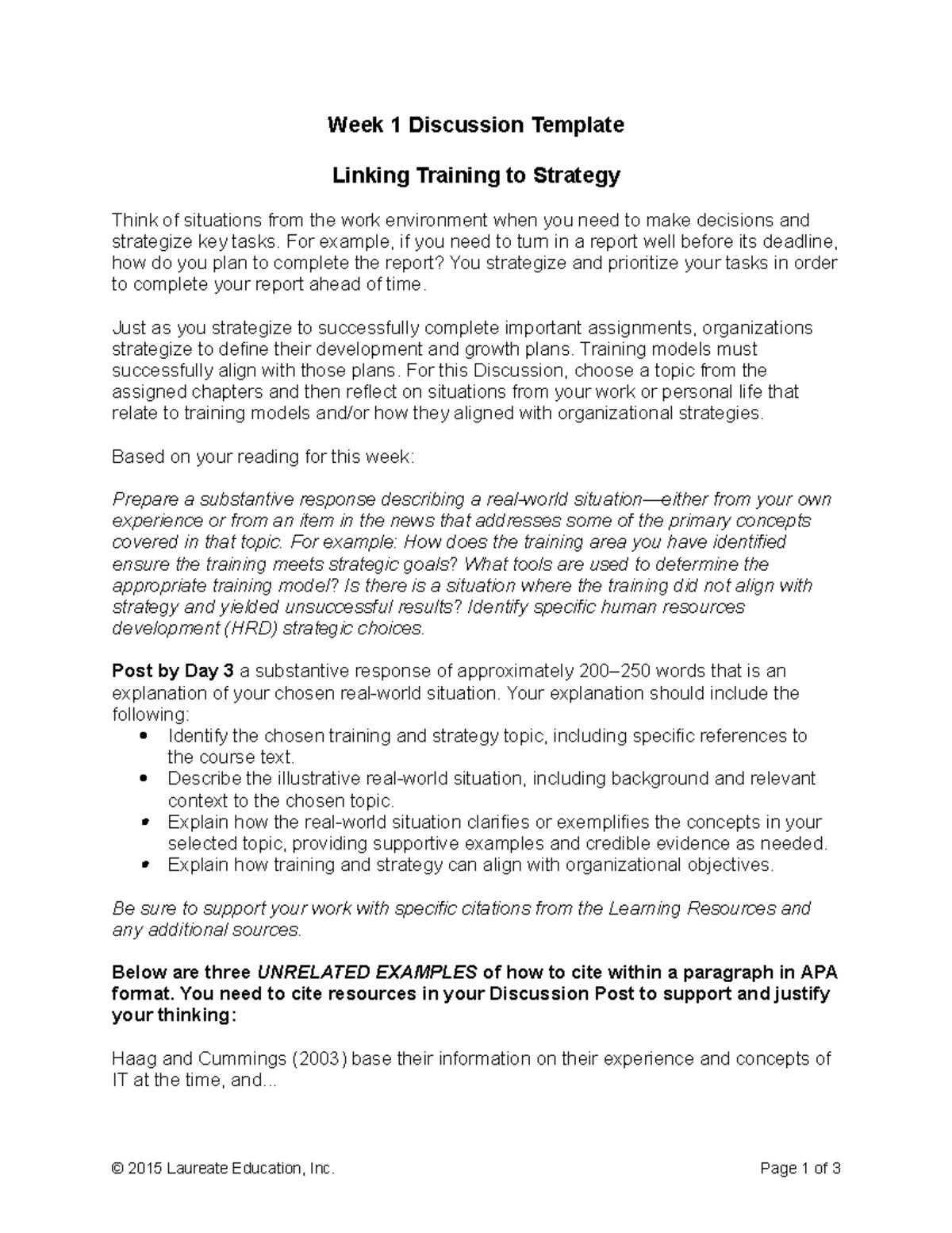 Linking Training to Strategy: Week 1 Discussion Template Analysis - Studocu