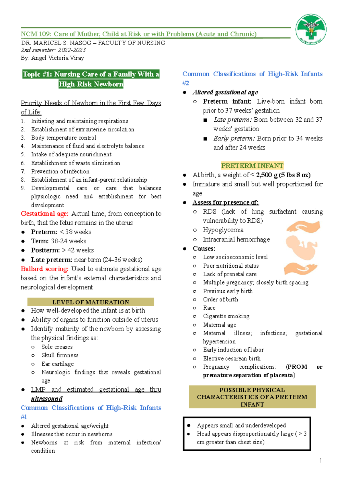 NCM 109: Nursing Care for Newborns with Acute & Chronic Issues - Studocu