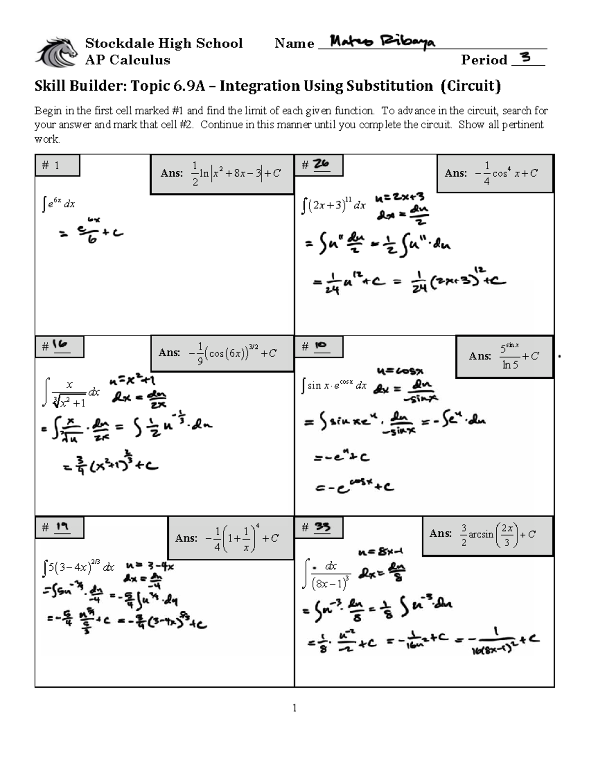 AP Calculus: Topic 6.9A – Integration Using Substitution Circuit - Studocu