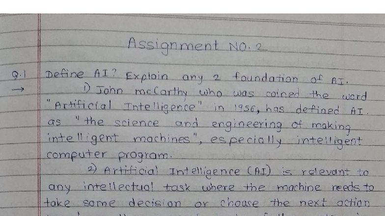 AI 2 Assignment No. 2: Foundations and Concepts of Artificial ...