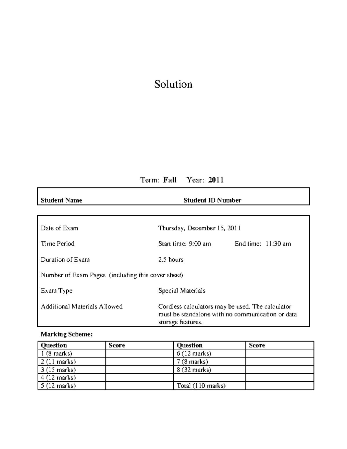 Fall 2011 Exam Solutions: Questions & Answers (15 Dec 2011) - Studocu
