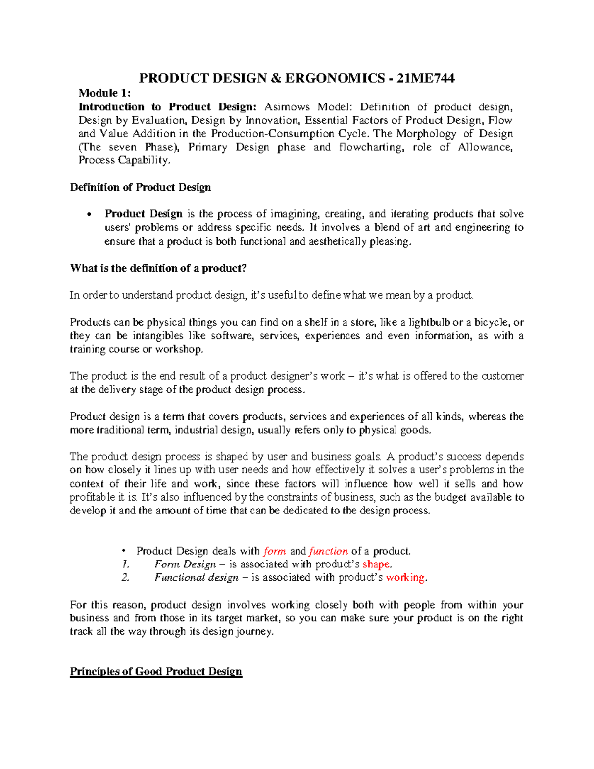 21ME744 Product Design & Ergonomics Module 1: Asimow's Model Overview ...