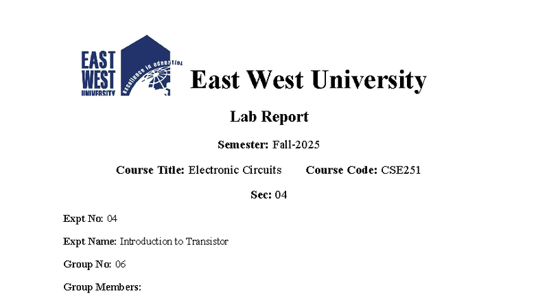 CSE251 Lab Report 4: Introduction to Transistor Experiment - Studocu