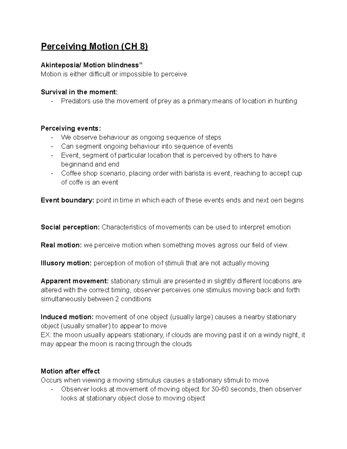 Perceiving Motion: Key Concepts and Theories (CH 8) - Studocu