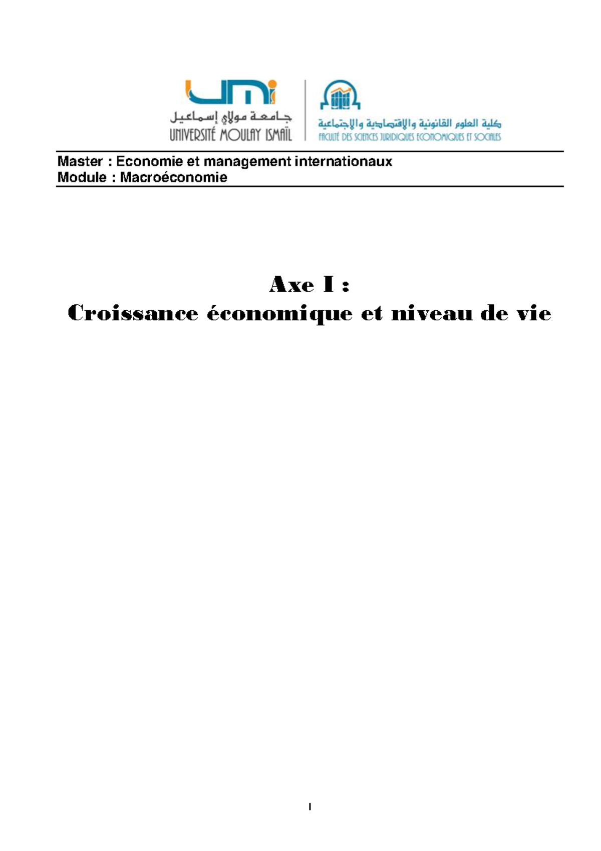 Axe I - Croissance Économique et Niveau de Vie - Macroéconomie - Studocu
