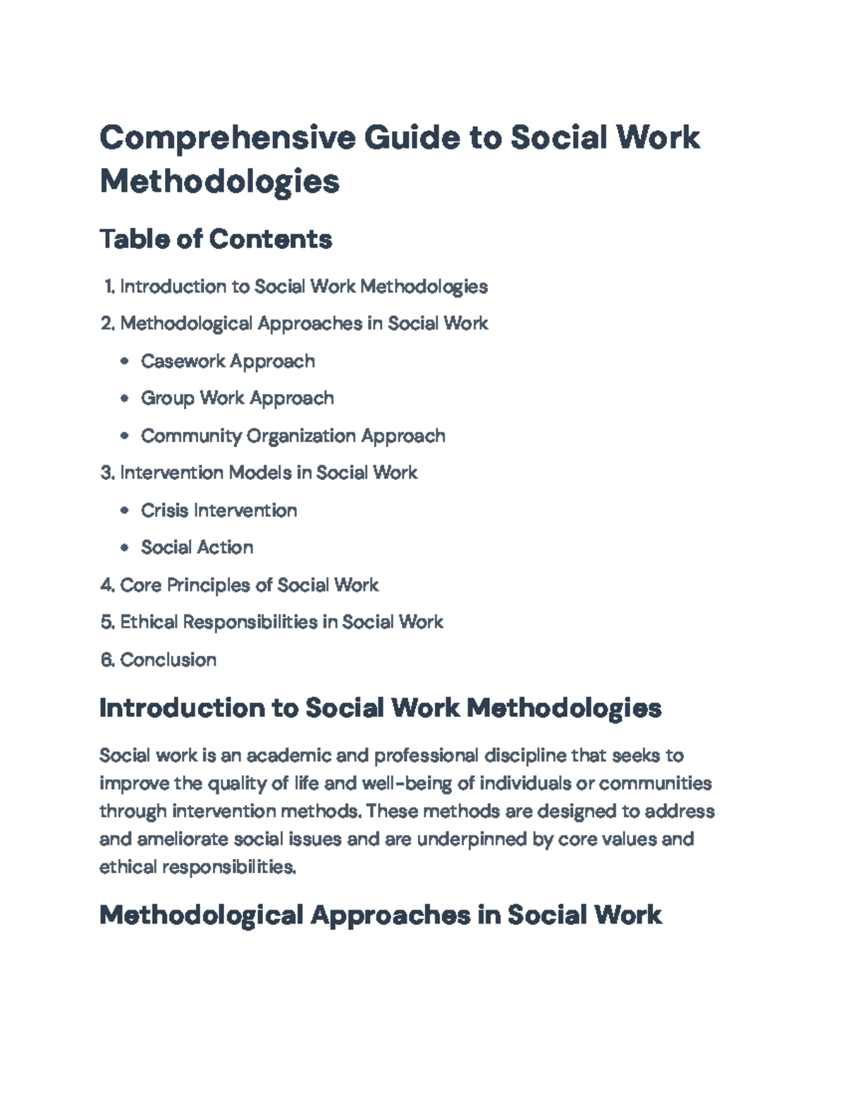 Social Work Methodologies: Approaches and Ethical Responsibilities ...
