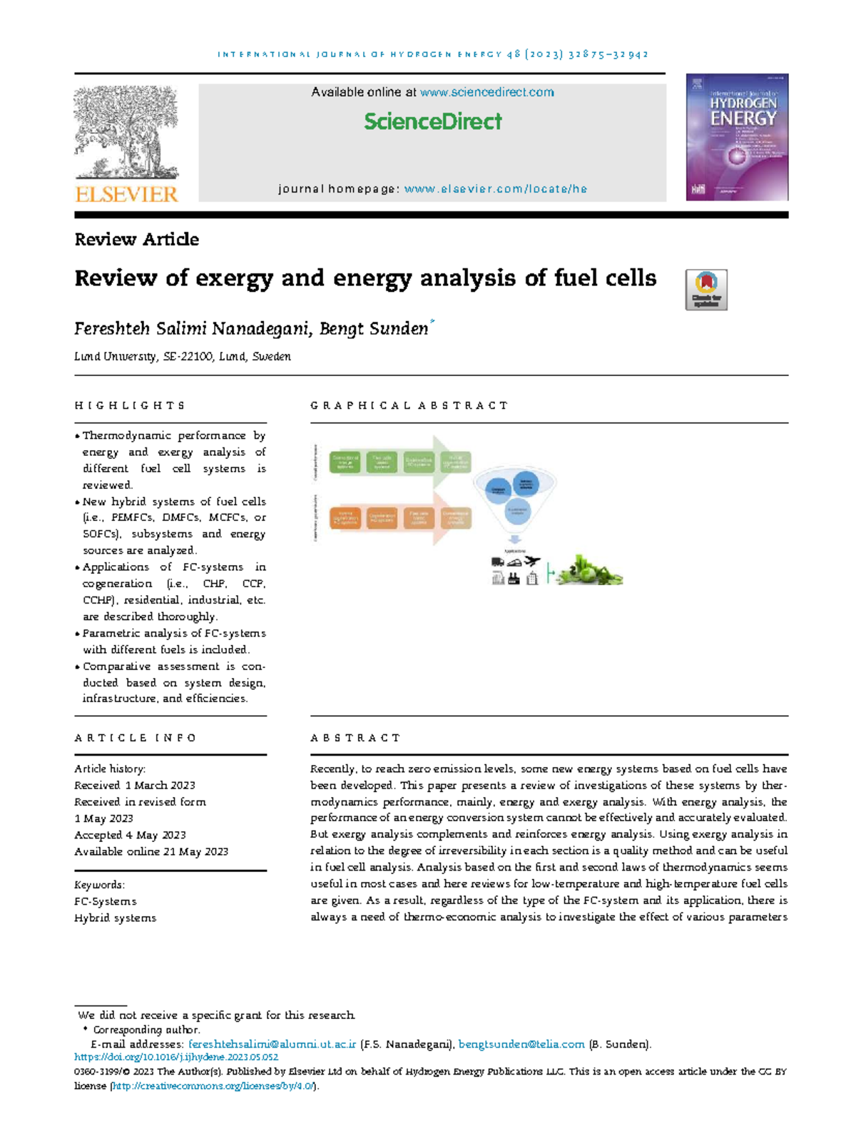 Review of Energy and Exergy Analysis of Fuel Cells (ENG 2023) - Studocu