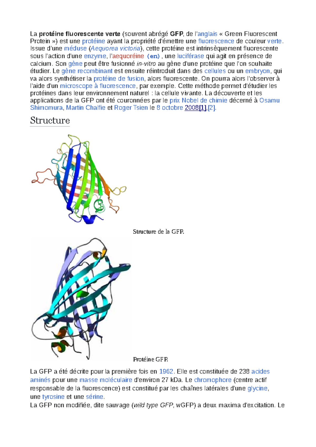 GFP - Protéine Fluorescente Verte : Applications et Structure - Studocu
