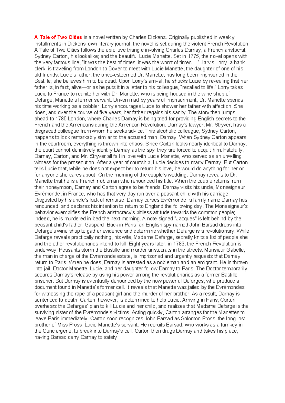 A Tale of Two Cities is a novel written by Charles Dickens - Originally ...