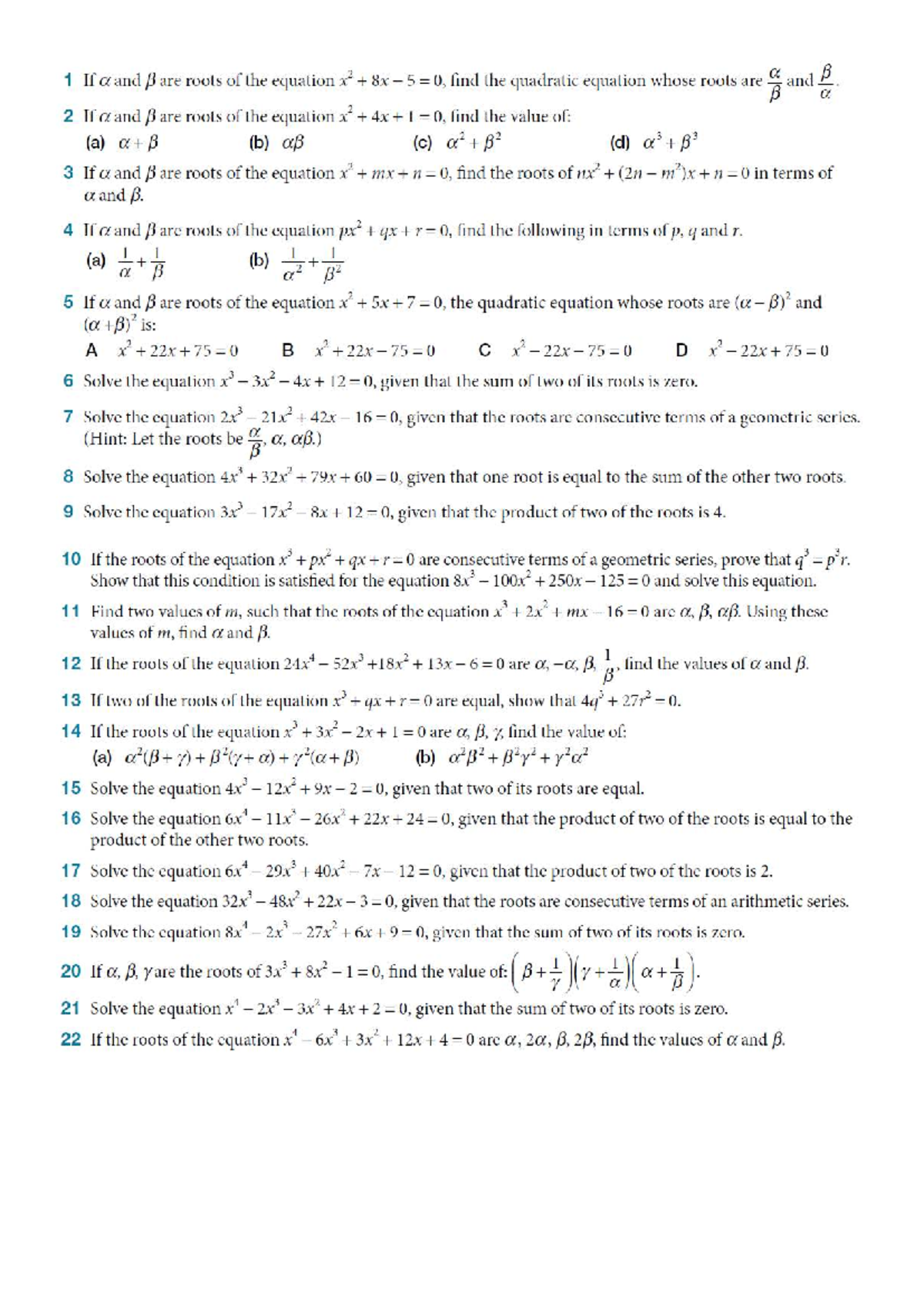 Relationship Between Roots and Coefficients: Math 101 Final Exam - Studocu