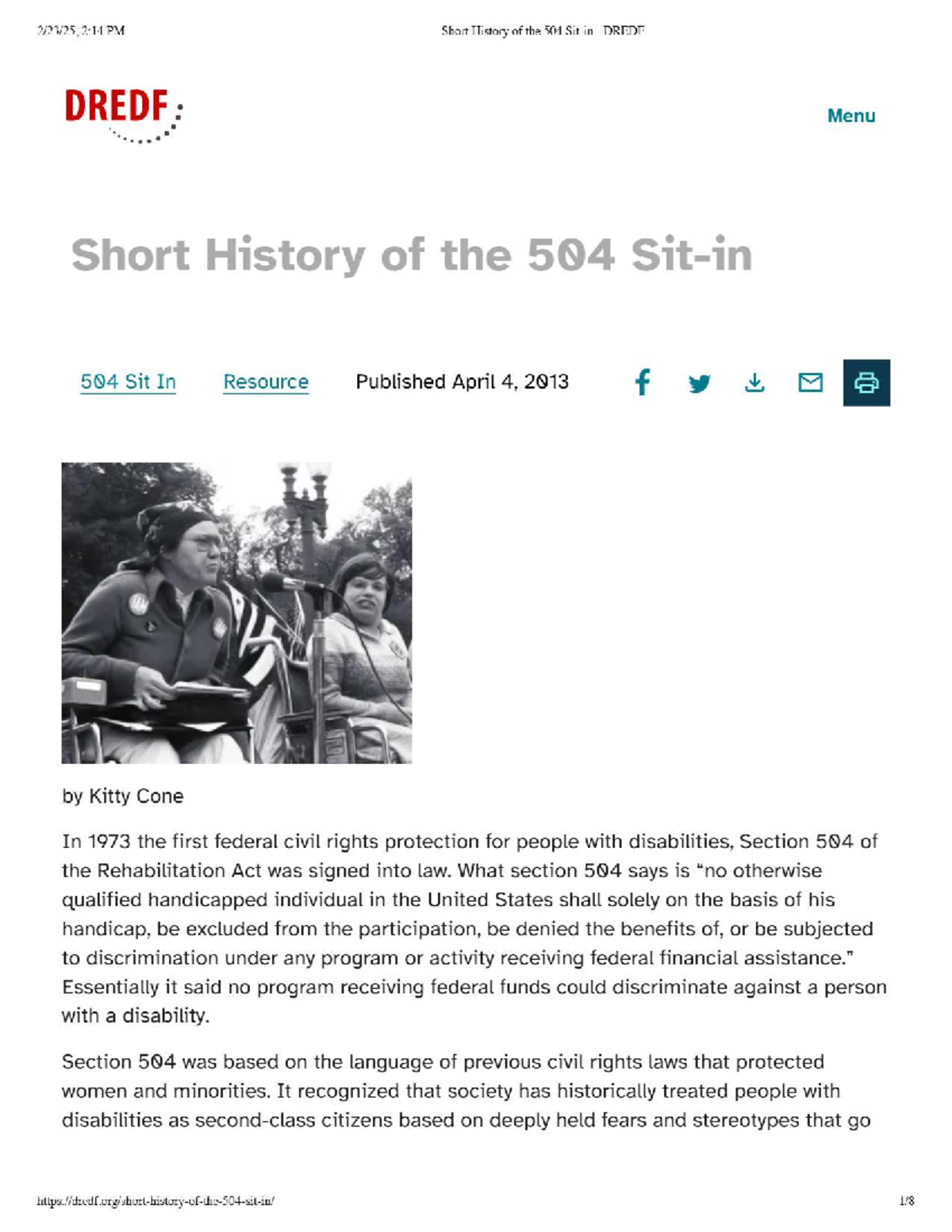 Short History of the 504 Sit-in - HAN 446.01 Disability Health ...