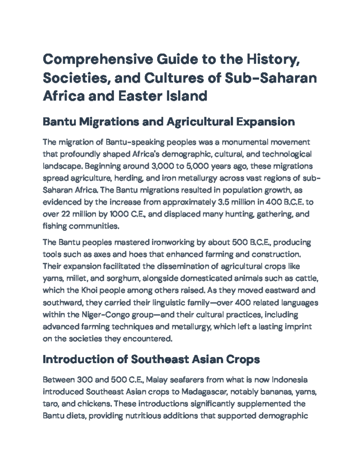 Comprehensive Guide to Sub-Saharan Africa & Easter Island Cultures ...