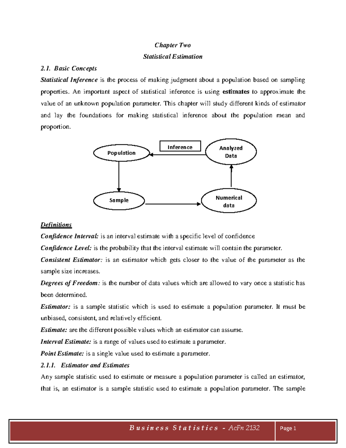 Buss. Stat - Chapter 2: Fundamentals of Statistical Estimation - Studocu