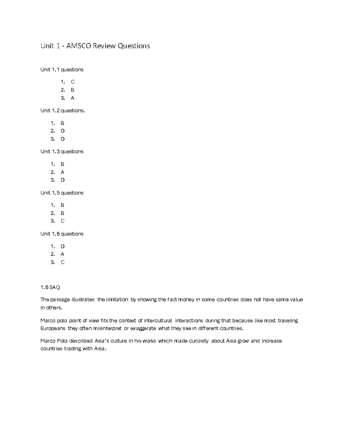 World History Unit 1 Review Questions - AMSCO Study Guide - Studocu