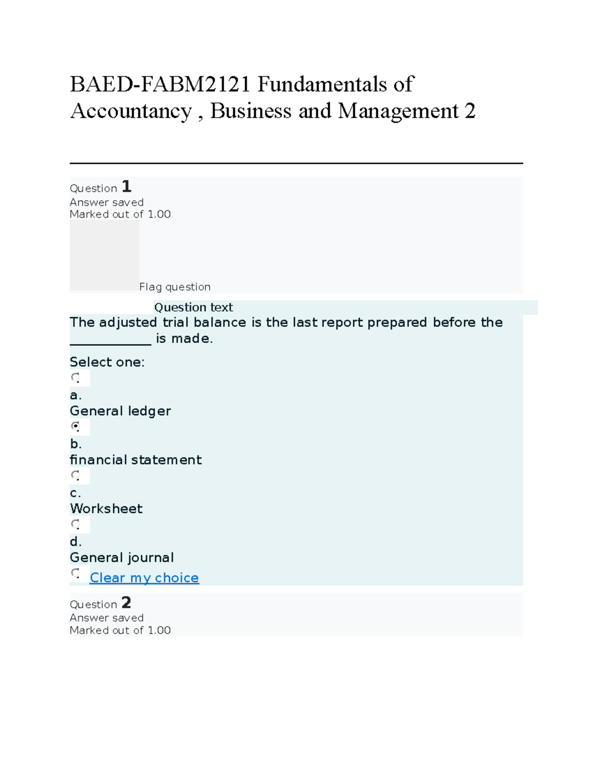 FABM 2121 Week 11 Quiz - Trial Balance & Financial Analysis Concepts ...