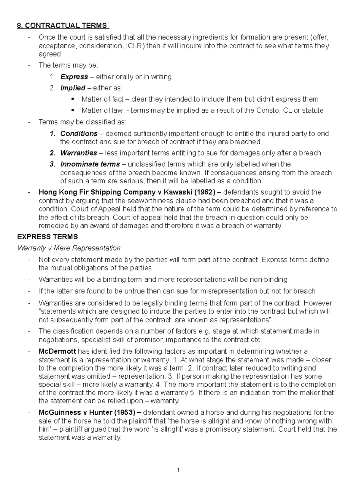 Contractual Terms: Understanding Express and Implied Agreements - Studocu