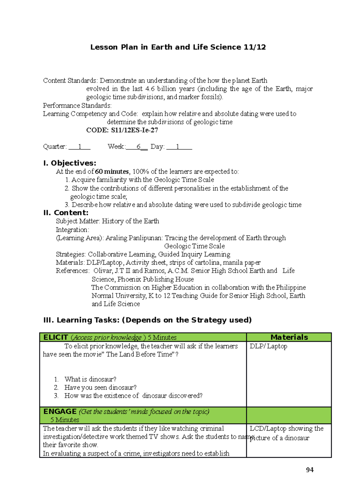 LC 27 - Lesson Plan: Understanding the Geologic Time Scale in Earth ...
