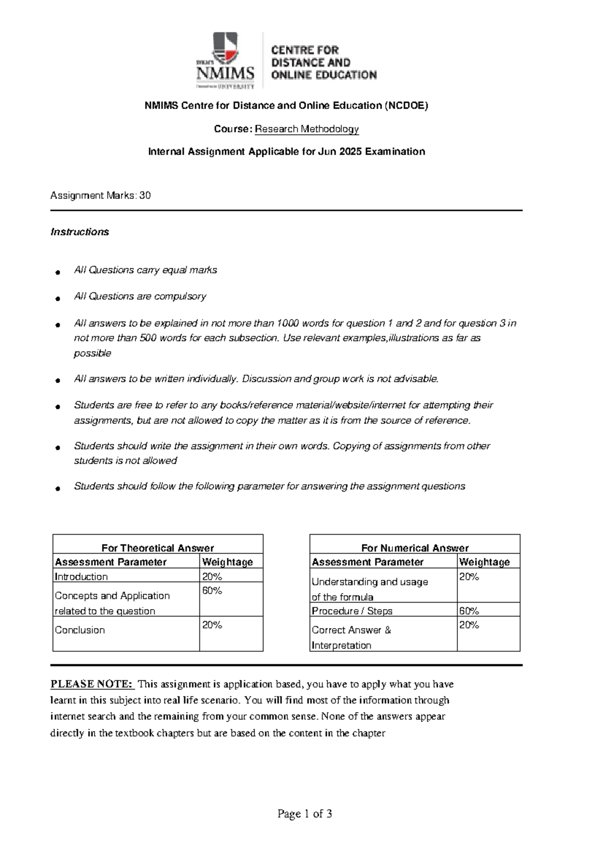 Research Methodology - Internal Assignment for Jun 2025 Exam - Studocu