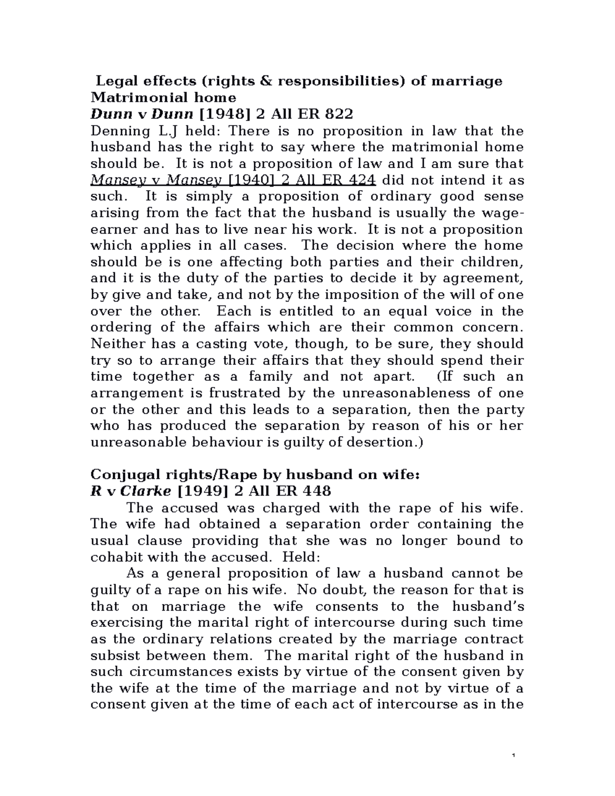 Family LAW I Final Exam Notes - Key Case Law & Principles - Studocu