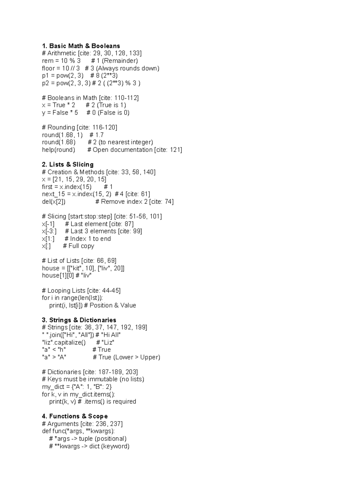 Python Cheatsheet: Basic Math, Lists, Strings, Functions - Studeersnel
