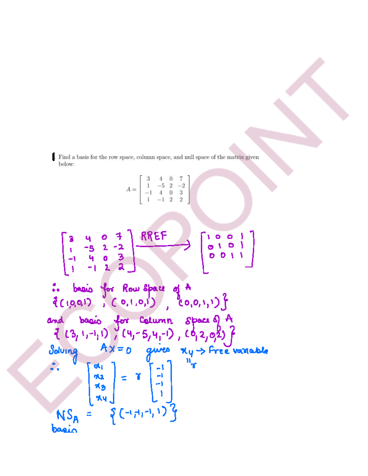 85B Weekly Assignment 17: Linear Algebra - Row & Column Space - Studocu