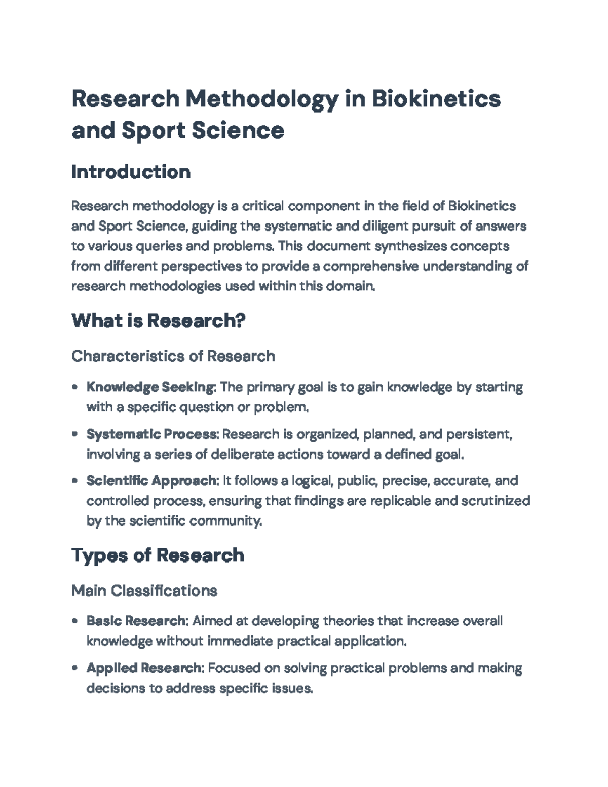 Research Methodology Overview in Biokinetics & Sport Science - Studocu