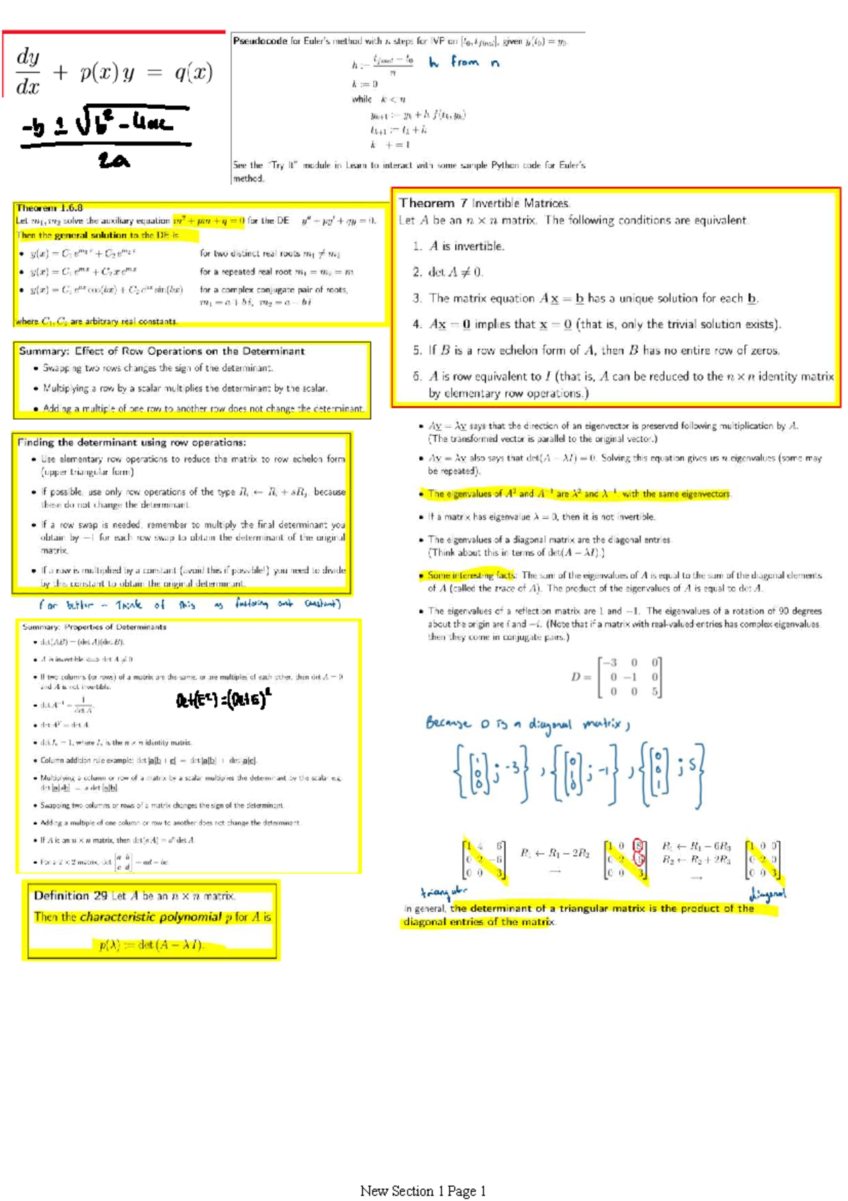 Cheat Sheet for Invertible Matrices and Determinants (MATH 119) - Studocu